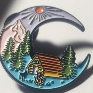 Cabin / Mountain / Crescent Moon Lapel Pin